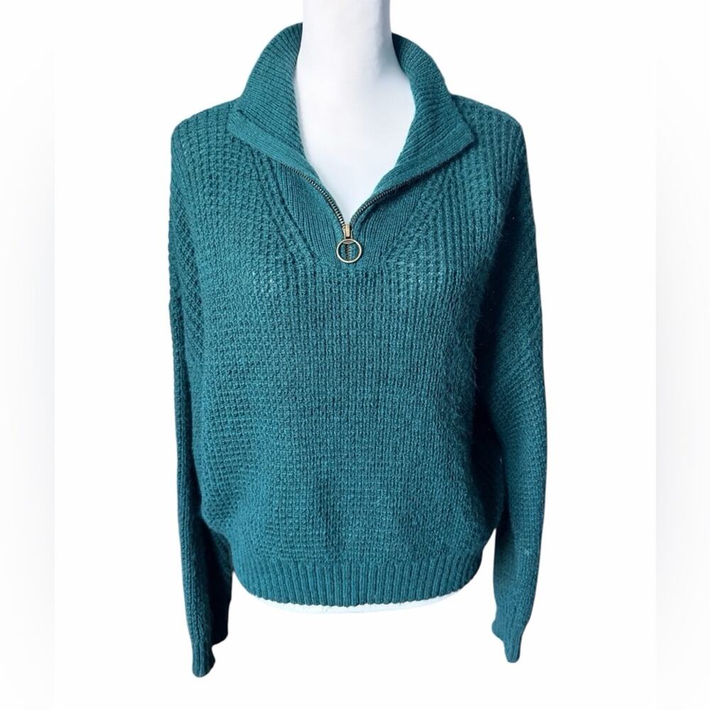 American Eagle Women's 3/4 Zip sweater Size Small Green Wool